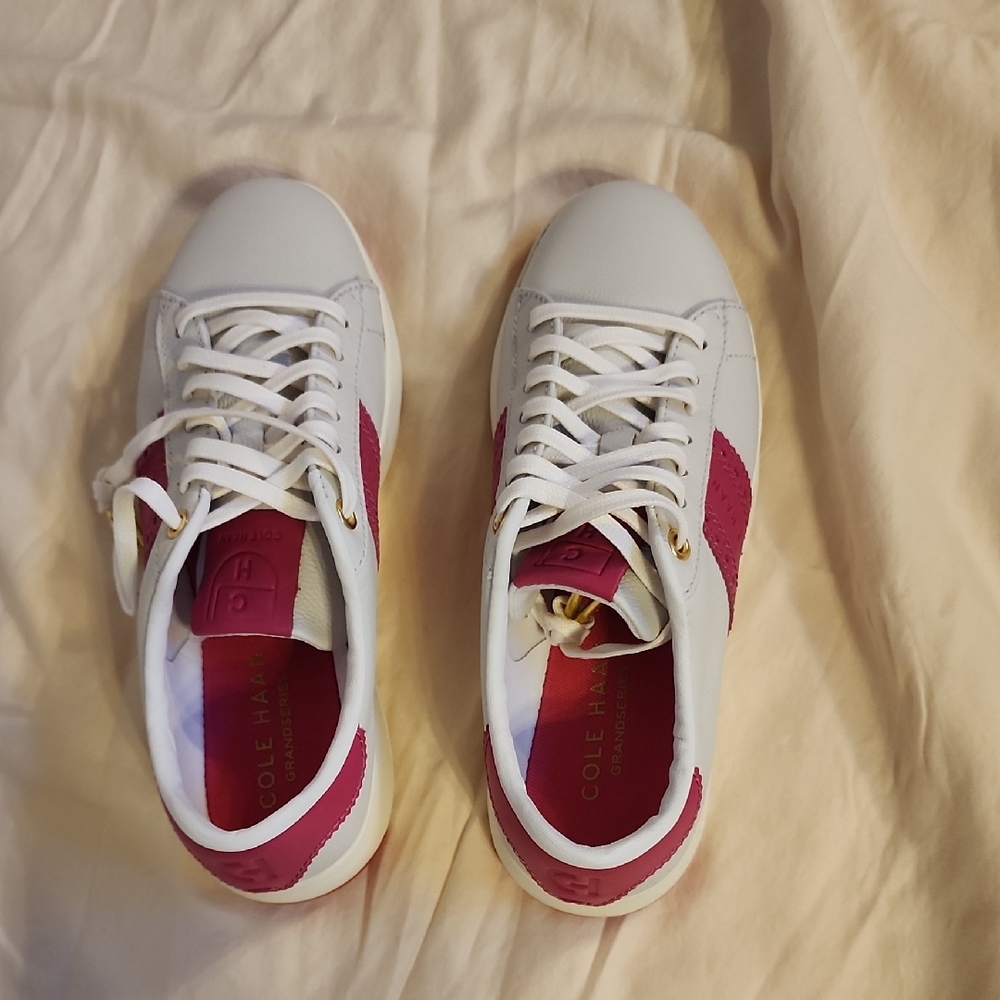 Cole Haan Woman White and Pink Lace-Up GRANDSERIES Sneakers